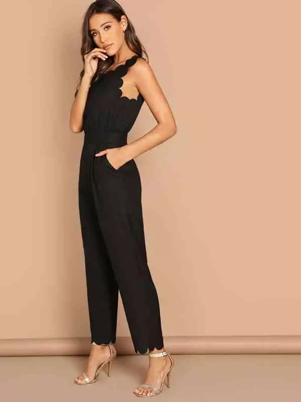 Scallop edge solid store jumpsuit